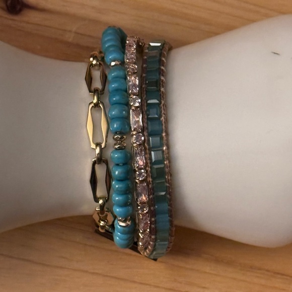 Layered mixed chain, Crystal and Turquoise mix Tennis Bracelet - Picture 1 of 3